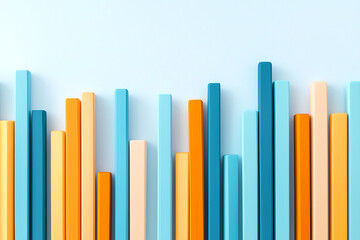 Obraz premium Colorful vertical bars in varying heights create vibrant abstract design against light blue background, evoking sense of creativity and energy