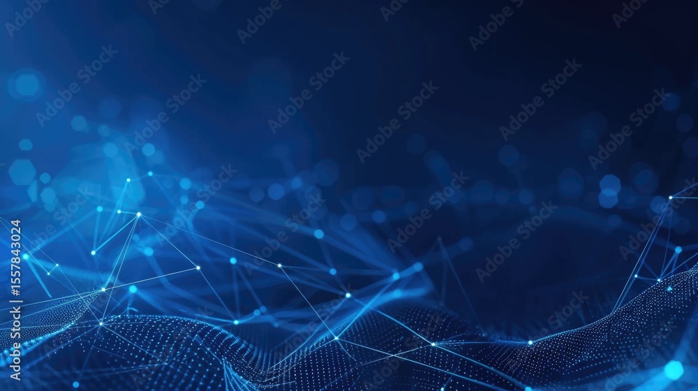 Poster abstract blue digital network background with lines and nodes. background image of glowing digital w