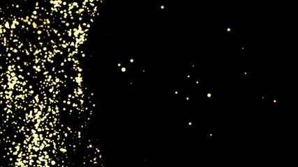 Particle gold dust flickering on black background. Abstract Footage background for text. Gold Particles Moving Background. fast energy flying wave line with flash lights. Particle from below.  - Powered by Adobe