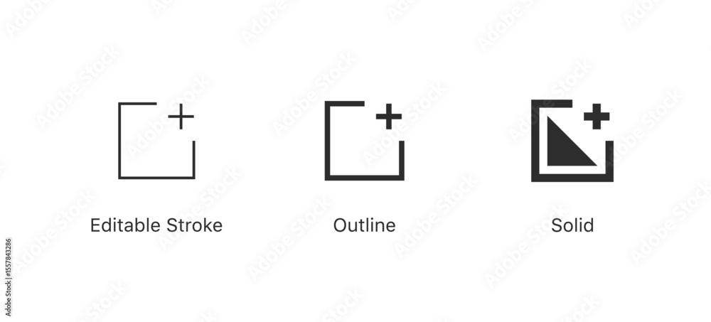 Aufkleber new tab icon, add plus icon symbol . vector create new icon button , add item sign . DITABLE STROKE ICON, outline and filled web icons vector sign