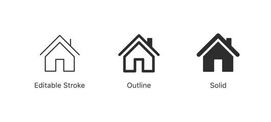 Set of home icons Black house symbol , homepage sign icon | for real estate, property, housing, and user interface design | in editable stroke, outline, and solid styles