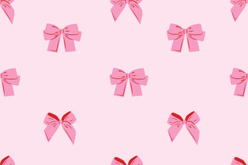 Cute coquette pattern seamless pink ribbon bow. Cute feminine romantic background for textile, fabric, wallpaper