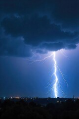 Fototapeta premium Powerful Lightning Strike Across a Dramatic Dark Stormy Sky - High Resolution Stock Photo