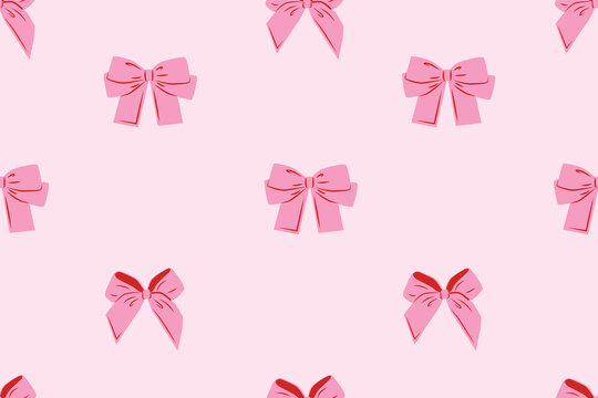 Cute coquette pattern seamless pink ribbon bow. Cute feminine romantic background for textile, fabric, wallpaper