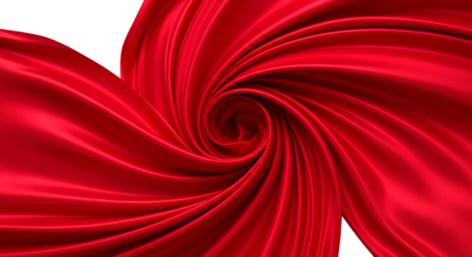 Abstract swirling red silk fabric flowing in a vortex isolated on transparent background