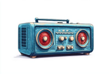 Obraz premium Retro style blue radio with analog tuning and vintage details