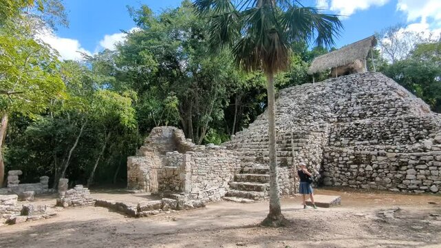 COBA ancient Mayan pyramids in the lush jungle near Tulum in Mexican Yucatan Peninsula.Mexico America