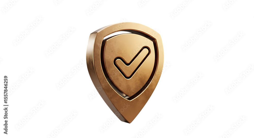 Fototapete Bronze shield with check mark symbol isolated on transparent background