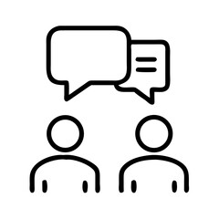 Two people engaged in conversation with speech bubbles  