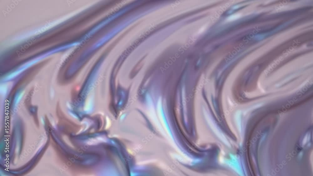 Poster abstract animation of a pearlescent liquid swirling and mixing, creating beautiful iridescent patter