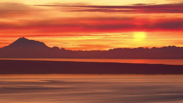 Sunset with Redoubt Volcano Alaska