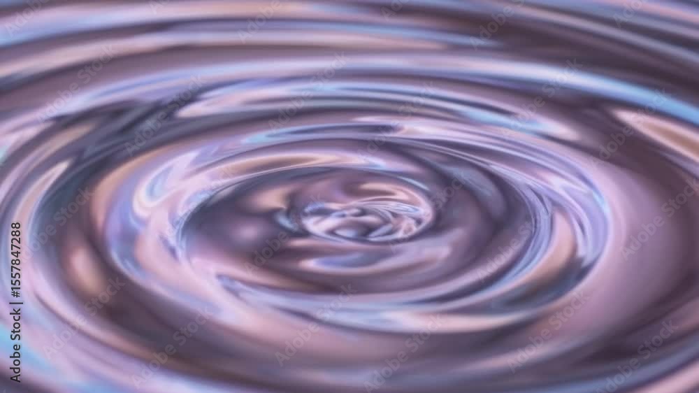 Poster Metallic fluid surface creating smooth, iridescent concentric circles with subtle color variations, expanding dynamically through seamless looping motion