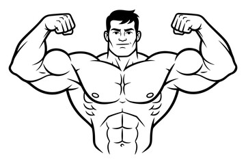 Illustration of a strong muscular man flexing both arms and showing muscles