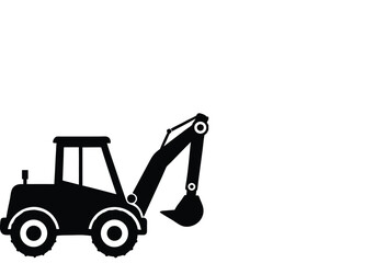 Backhoe Loader Silhouette,  Heavy Construction Equipment Vector Art.