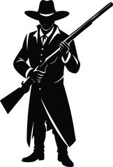 Cowboy Holding a Rifle Silhouette – Western Gunslinger Vector Art