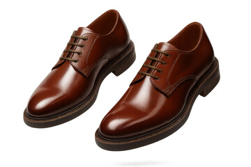Elegant brown leather shoes isolated on transparent backdrop, stylish footwear