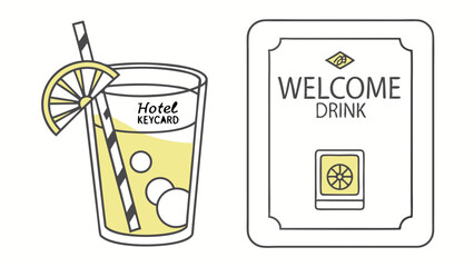 Welcome Drink and Hotel Keycard Minimalist Vector Illustration