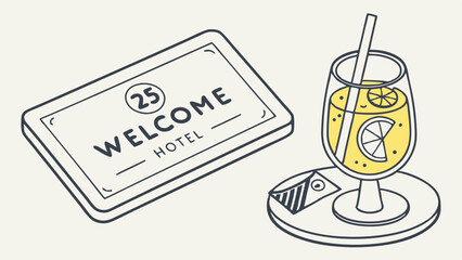 Hotel Welcome Mat and Refreshing Lemonade Drink Illustration