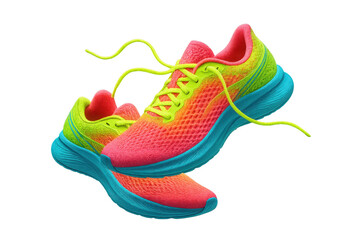 Pair of vivid running shoes isolated on transparent background, bright and colorful