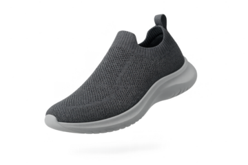 Sleek gray slip-on sneaker, isolated on transparent background for easy design