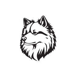 American Eskimo Dog silhouette on white background. Dog head icon. Dog logo design. Dog vector design.