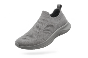 Gray athletic shoe isolated on transparent background, comfortable design