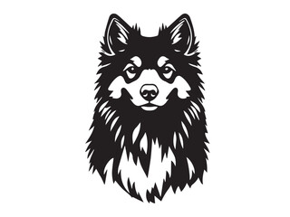 American Eskimo Dog silhouette on white background. Dog head icon. Dog logo design. Dog vector design.