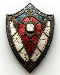 Ornate, decorative shield with intricate, cracked design