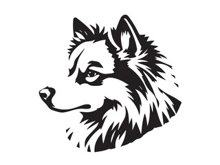 American Eskimo Dog silhouette on white background. Dog head icon. Dog logo design. Dog vector design.