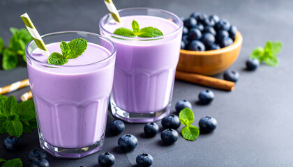 Yogurt with blueberries and mint.