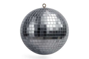 Classic disco ball hanging and reflecting light, isolated on transparent background, perfect for party and celebration visuals