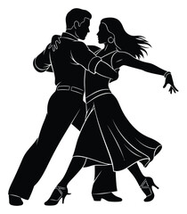 Fototapeta premium Silhouette Illustration of a Man and Woman Dancing, Dressed for Latin Dance