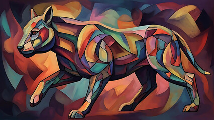 Obraz premium Cubist Canine: A Vibrant Abstract Art Piece