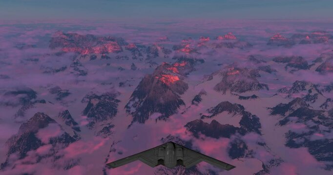 A formation of B-2 Spirits flying above the clouds at sunset