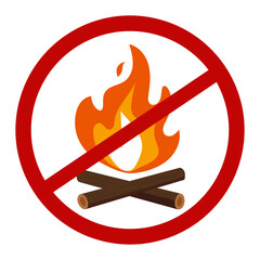No campfires prohibited sign, no fire forbidden modern round sticker, vector illustration