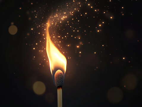 burning match on black background