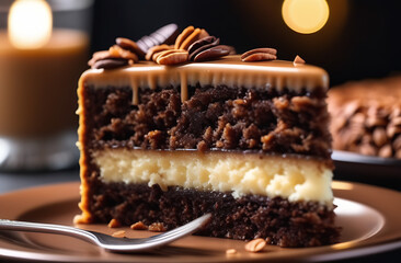 Piece of chocolate cake. delicious dessert