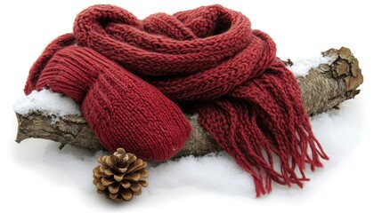 Warm winter accessories on a log
