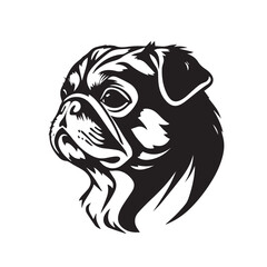 Pug Dog silhouette on white background. Dog head icon. Dog logo design. Dog vector design.