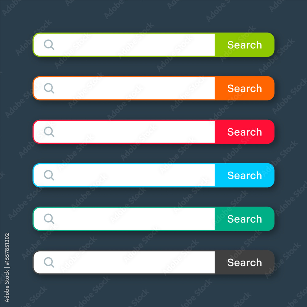 Fototapete Various search bar templates. Internet browser engine with search box, address bar and text field. UI design, website interface element with web icons and push button. Vector illustration