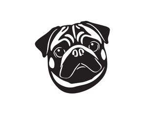 Pug Dog silhouette on white background. Dog head icon. Dog logo design. Dog vector design.