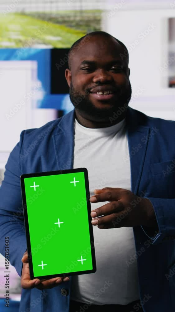 Aufkleber vertical video digital world showing black user navigating visualized data and mockup, apps and soci