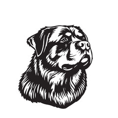 Rottweiler Dog silhouette on white background. Dog head icon. Dog logo design. Dog vector design.