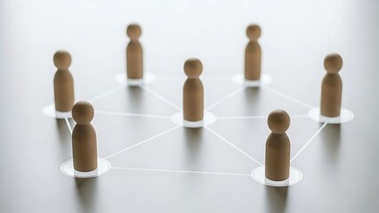 Fototapeta premium Wooden Figures Illustrating Social Network and Community Connections