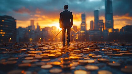 Businessperson at dawn cityscape