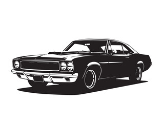 Obraz premium Vintage classic muscle car silhouette. Vintage car silhouette isolated on white background. 