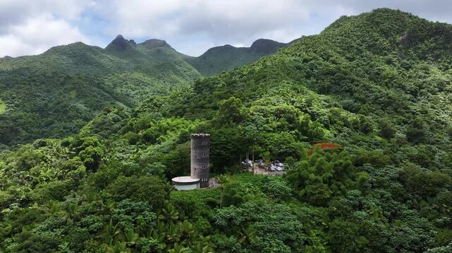 Epic Aerial View of El Yunque Observatory Tower Amid Vast Puerto Rican Forest
