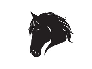 Horse head silhouette on white background. Horse head icon. Horse head silhouette. Horse silhouette icon. Stylized Horse logo. 