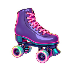 A single roller skate with neon wheels, isolated on a transparent background, retro and vibrant, ultra-detailed.