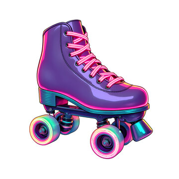 A single roller skate with neon wheels, isolated on a transparent background, retro and vibrant, ultra-detailed.